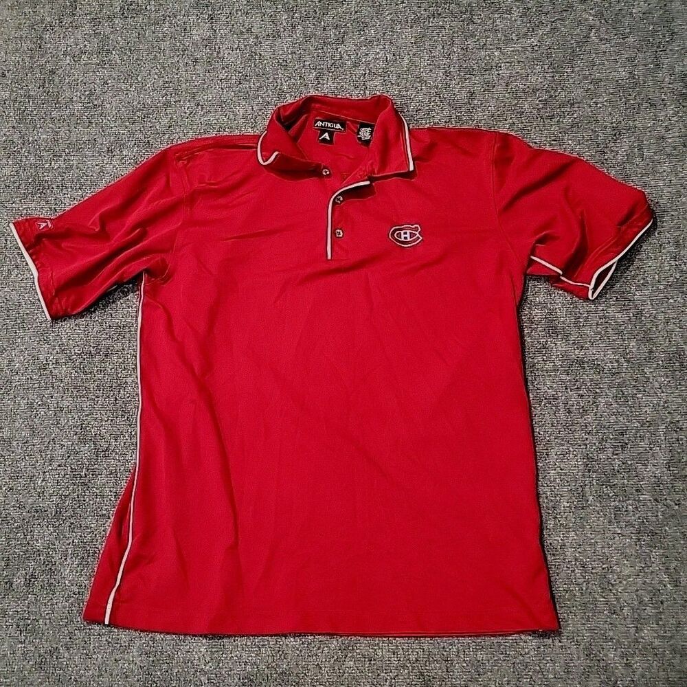 Montreal Canadians Antigua Polo Shirt Mens L Red Short Sleeve Stretch Hockey